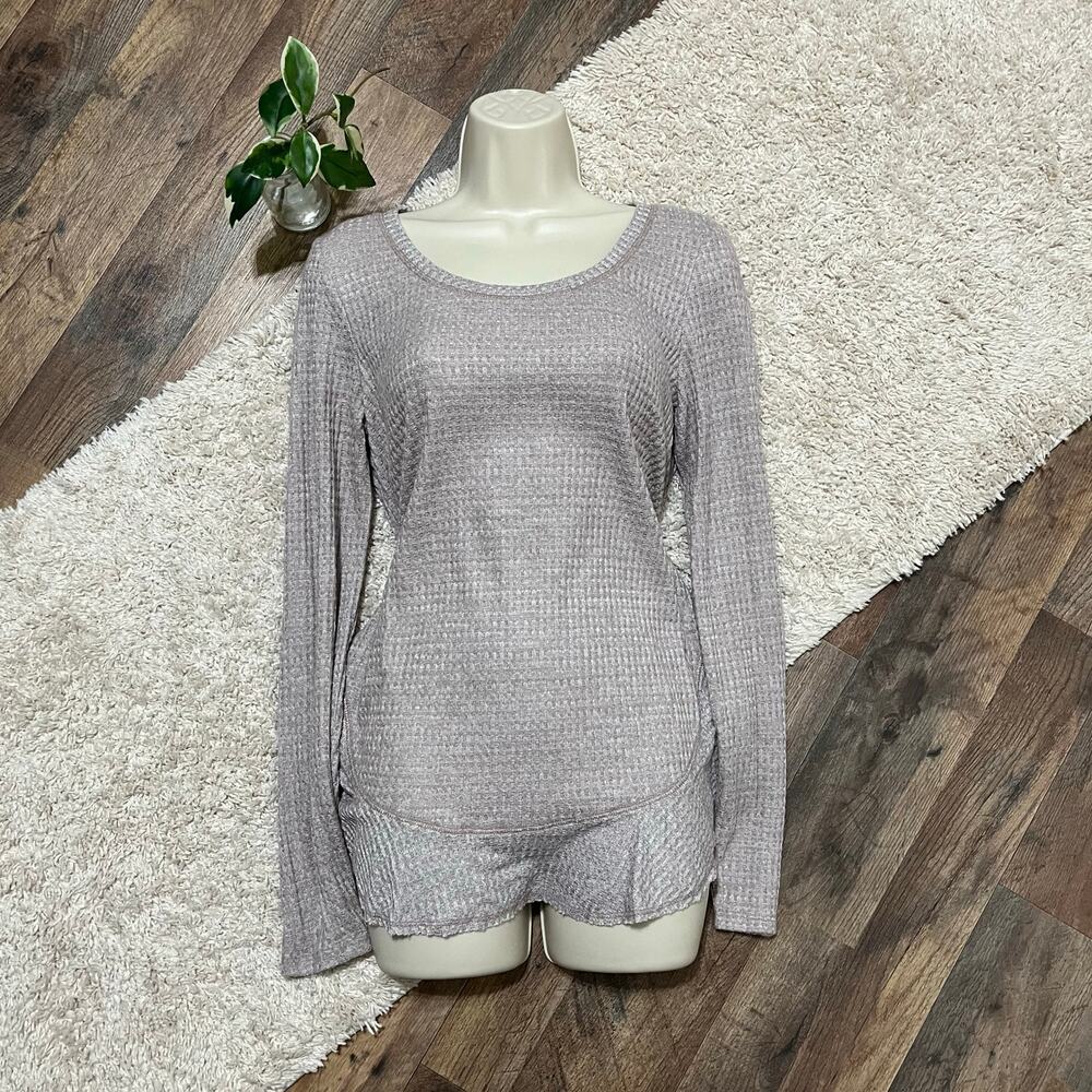 Anthropologie Saturday Sunday Small Beige Gray Ruffle Wendy Wrap Waffle Knit Top